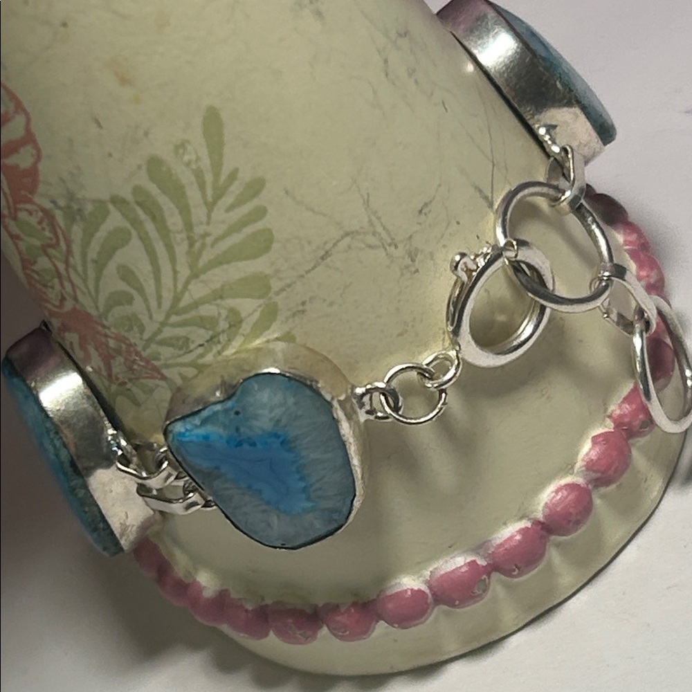Sterling Blue Druzy Agate Gemstone Bracelet - Picture 6 of 11